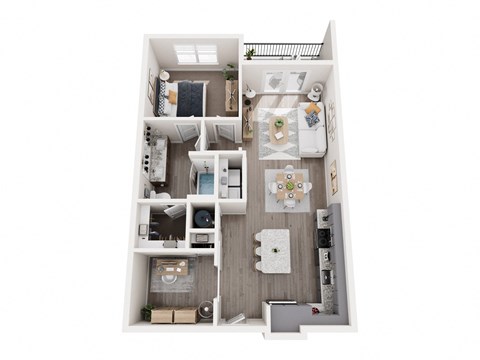 Floor plan for 1 bed, 1 bath, 886 sqft